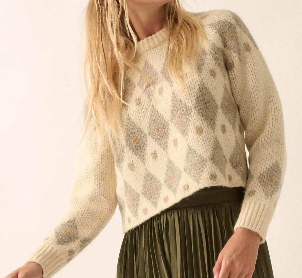 Promesa size small argyle cropped sweater